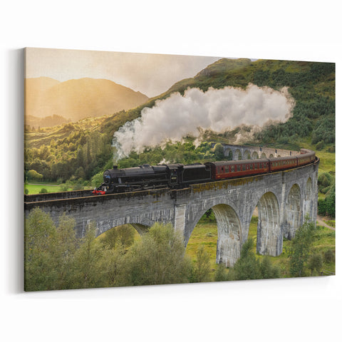 Steam Train in Scenic Highland Wall Art - Serene Locomotive Canvas Print