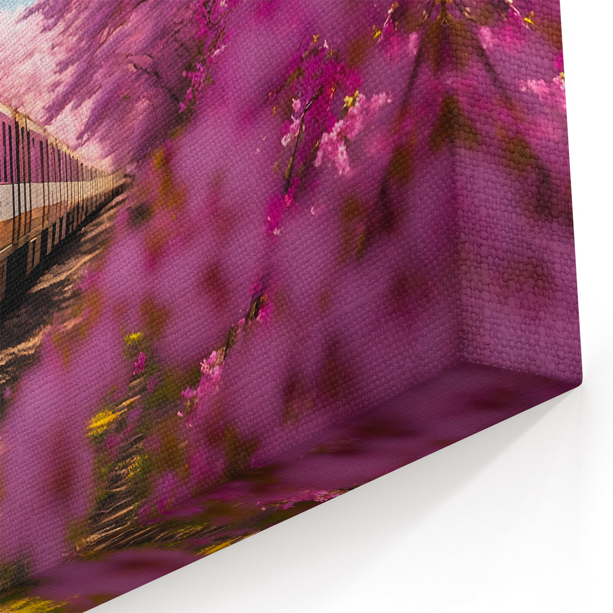 Cherry Blossom Train Wall Art - Vibrant Spring Locomotive Canvas Print