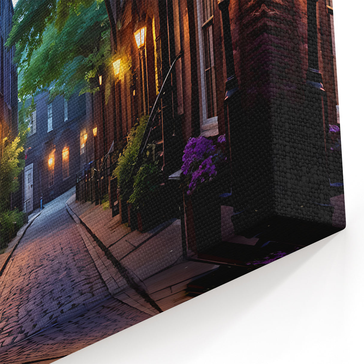 Cozy Evening Street Art – Serene Cobblestone Pathway Canvas for Warm Decor