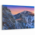 Sunset Winter Train Wall Art - Red Locomotive in Snowy Mountain Print
