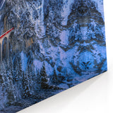 Sunset Winter Train Wall Art - Red Locomotive in Snowy Mountain Print