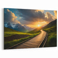 Mountain Sunset Railway Wall Art - Serene Landscape with Train Tracks