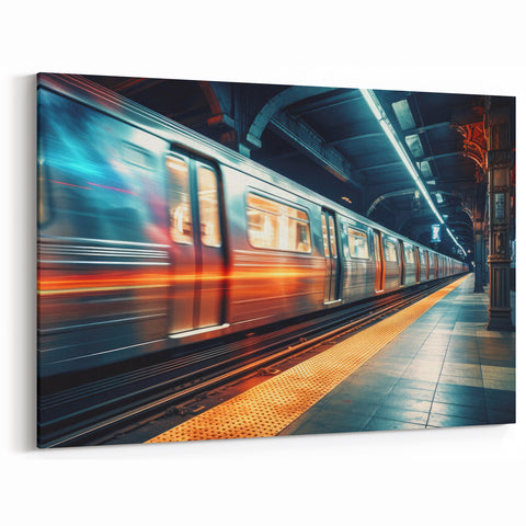Urban Subway Train Wall Art - Dynamic Cityscape Canvas Print