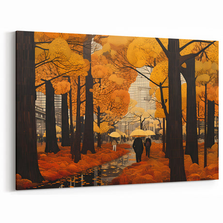 Autumn in the City – Modern Abstract Illustration of Fall Urban Landscape