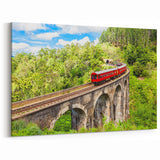 Red Train in Lush Greenery Wall Art - Vibrant Locomotive Canvas Print