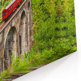 Red Train in Lush Greenery Wall Art - Vibrant Locomotive Canvas Print