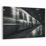 Black and White Subway Train Wall Art - Dynamic Urban Canvas Print