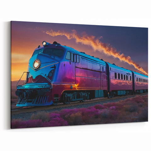 Vibrant Sunset Train Wall Art - Colorful Locomotive Canvas Print