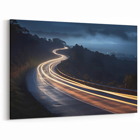 Serpentine Night Road Landscape Wall Art - Scenic Road Trip Photography Print