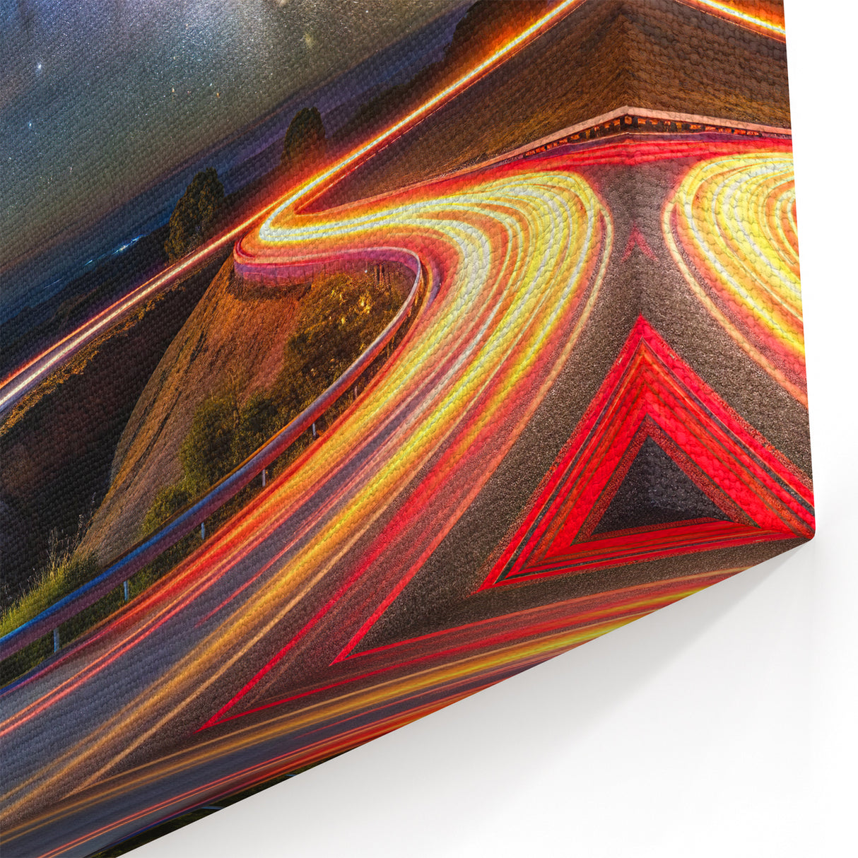 Starlit Mountain Road Wall Art - Cosmic Night Journey Landscape Print