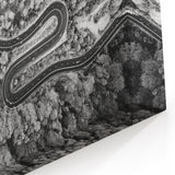 Black and White Forest Road Wall Art - Aerial Curved Pathway Print