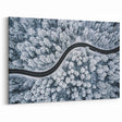Snowy Pine Forest Road Wall Art - Aerial Winter Wonderland Print