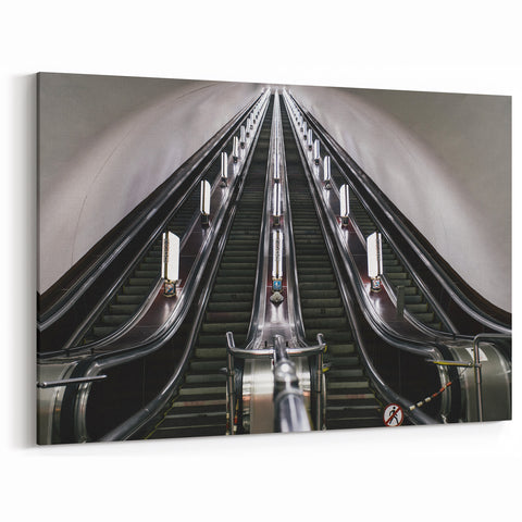 Modern Escalator Subway Wall Art - Urban Transit Vertical Canvas Print
