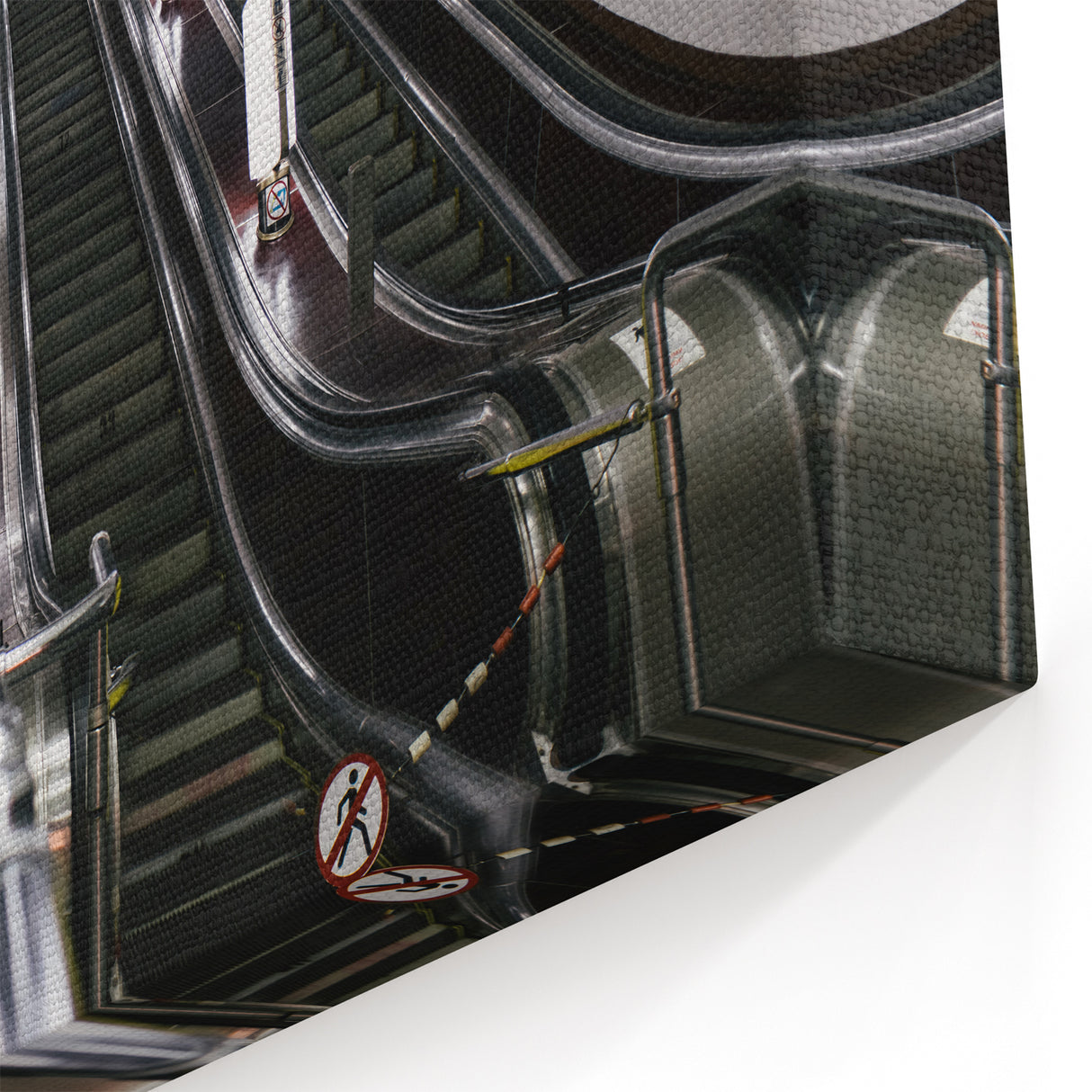 Modern Escalator Subway Wall Art - Urban Transit Vertical Canvas Print