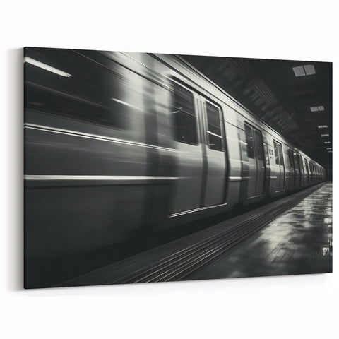 Monochrome Subway Train Art - Modern Urban Transit Wall Decor