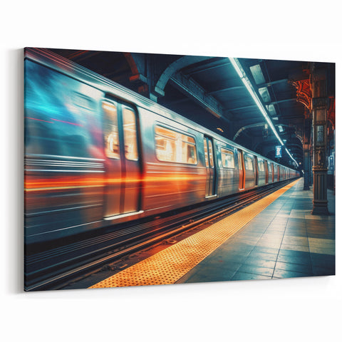 Vibrant Subway Train Art - Urban Transit Wall Decor in Neon Lights