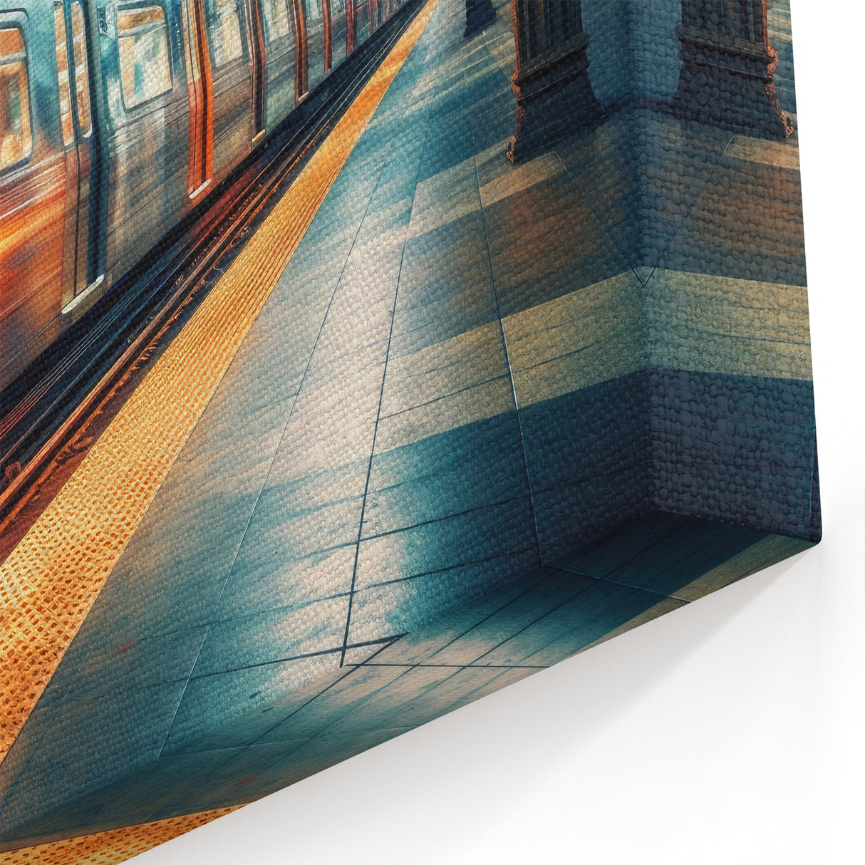 Vibrant Subway Train Art - Urban Transit Wall Decor in Neon Lights