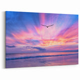 Sunset Sky Art - Vibrant Skyscape with Seagull Canvas Wall Decor