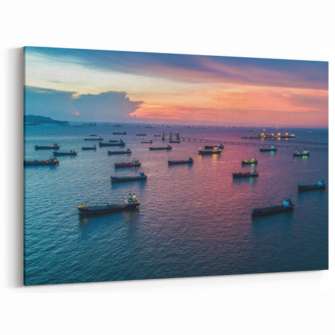 Sunset Harbor Ship Wall Art - Maritime Evening Nautical Decor