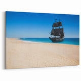 Pirate Ship on Deserted Beach Wall Art - Nautical Adventure Decor