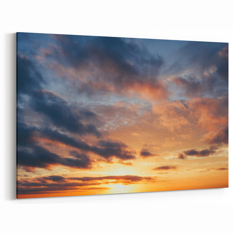 Golden Sunset Sky Canvas - Warm Skyscape and Cloud Wall Art Decor