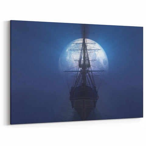 Moonlit Ship Wall Art - Mysterious Nautical Night Voyage Decor