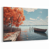 Serene Autumn Lake Rowboat Wall Art - Rustic Nature Decor