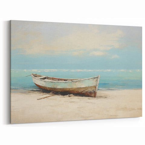 Tranquil Beach Rowboat Wall Art - Coastal Serenity Nautical Decor