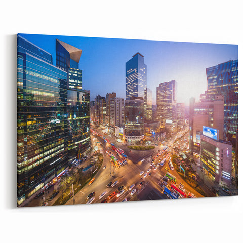 Seoul Skyline Wall Art – Modern Cityscape at Dusk with Busy Streets