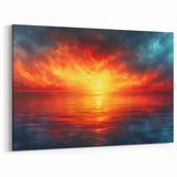 Fiery Sunset Ocean Art – Dramatic Sky and Water Wall Decor