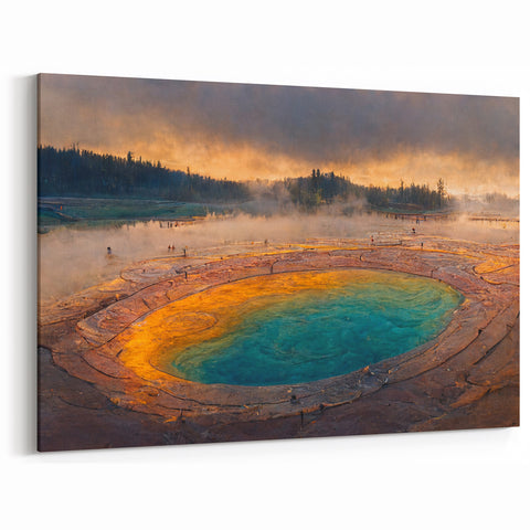 Tranquil Geyser Wall Art - Misty Morning Thermal Pool Landscape Print