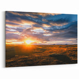 Sunset Horizon Art - Golden Fields and Dramatic Sky Canvas Print Decor