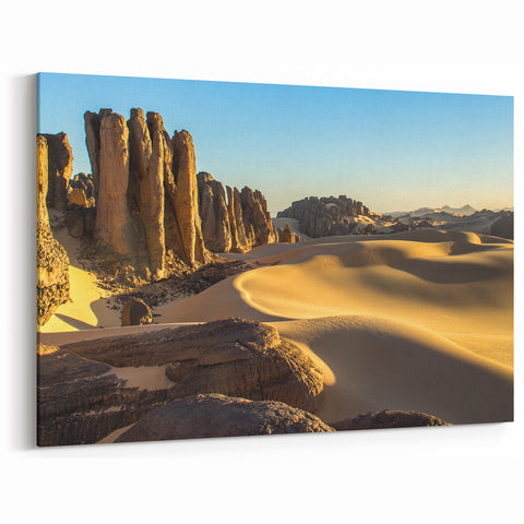 Golden Dunes of Algeria - Majestic Desert Rock Formations Wall Art