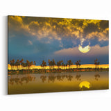 Algeria Wall Art - Stunning Sahara Sunset Reflection on Oasis Landscape