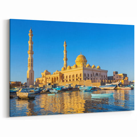 Egyptian Mosque and Boats Wall Art - Sunset Reflections Canvas Prints