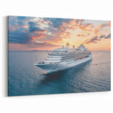 Serene Sunset Cruise Ship Wall Art - Ocean Voyage Nautical Decor