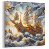 Golden Fantasy Ship Wall Art - Majestic Nautical Dream Decor