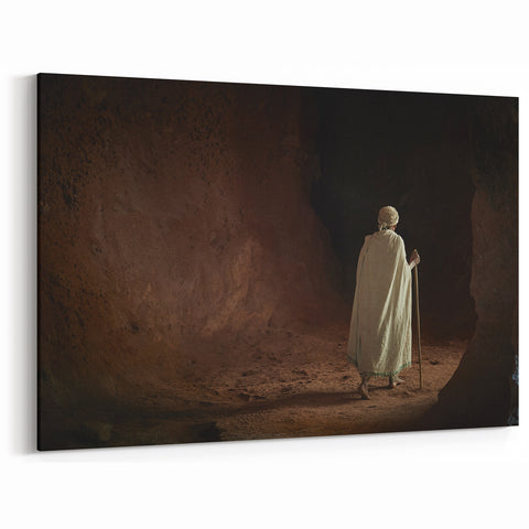 Traditional Ethiopian Monk in Cave - Authentic Ethiopian Wall Art
