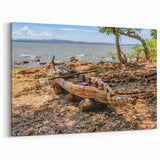 Traditional Ethiopian Reed Boat by Lake - Scenic African Art Print