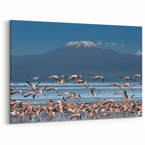 Majestic Flamingos in Kenya Wall Art - African Landscape Canvas