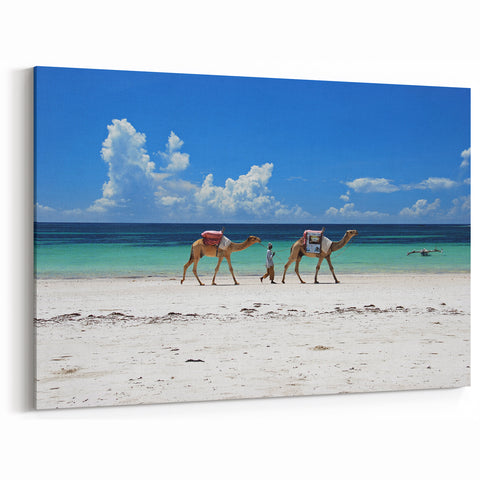 Tranquil Kenyan Beach with Camels - African Coastal Wall Art