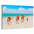 Colorful Camels on Kenyan Beach - Vibrant African Coastal Wall Art