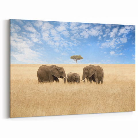 Gentle Giants in Kenya - African Elephant Family Wall Art