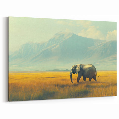 Majestic Elephant in Kenyan Savannah Wall Art - African Wildlife Print