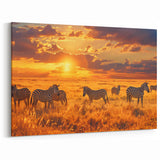 Zebras at Sunset Kenya Wall Art - Majestic African Wildlife Landscape