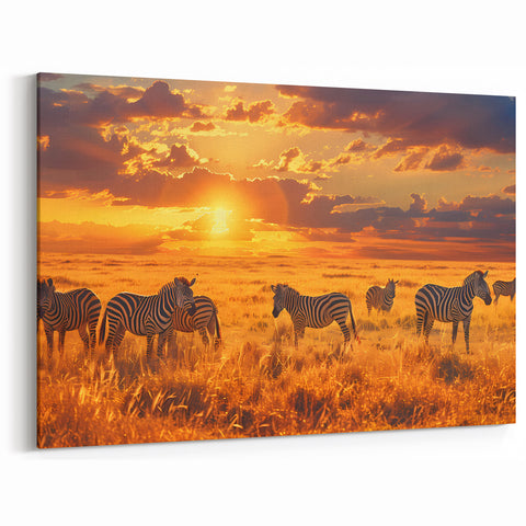 Zebras at Sunset Kenya Wall Art - Majestic African Wildlife Landscape