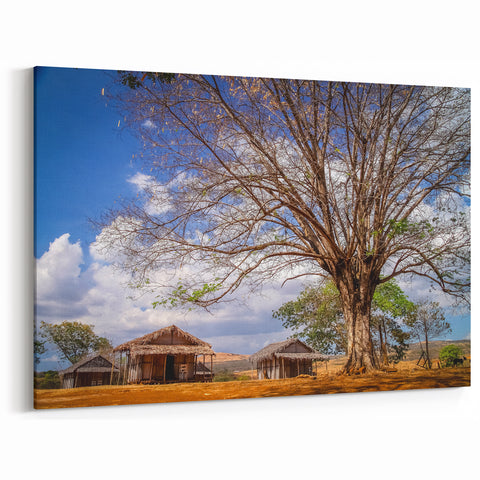 Madagascar Wall Art - Traditional African Village Landscape Print