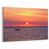 African Scenery Art - Vibrant Sunset Boat Scene Print on Canvas