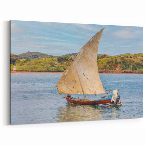 African Region Wall Decor - Traditional Sailboat on Calm Waters