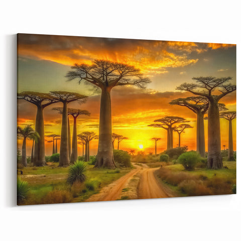 Stunning Madagascar Wall Art - African Baobab Trees Sunset Landscape Print